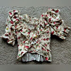 Free People Floral Ruffle Top